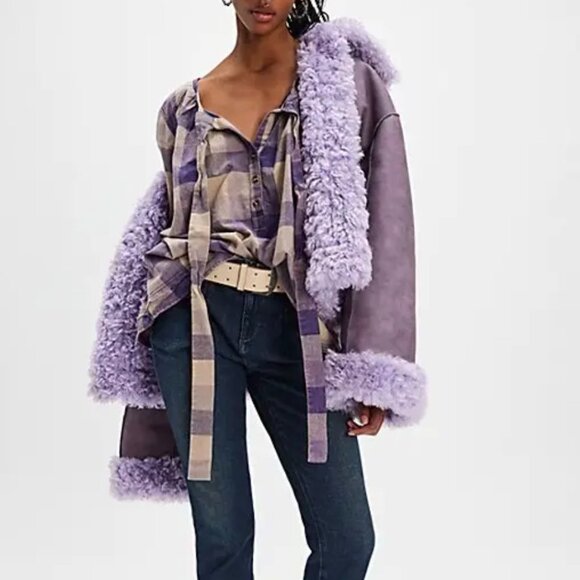 NWT $128 Free People We The Free Big Bow Plaid Pullover Tunic Shirt Size Medium - Picture 2 of 10